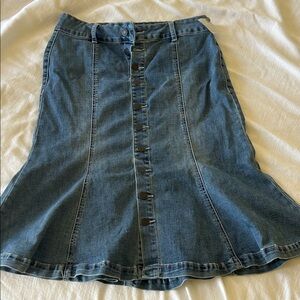 New York & Company Blue A-Line Button-Front Denim Skirt
